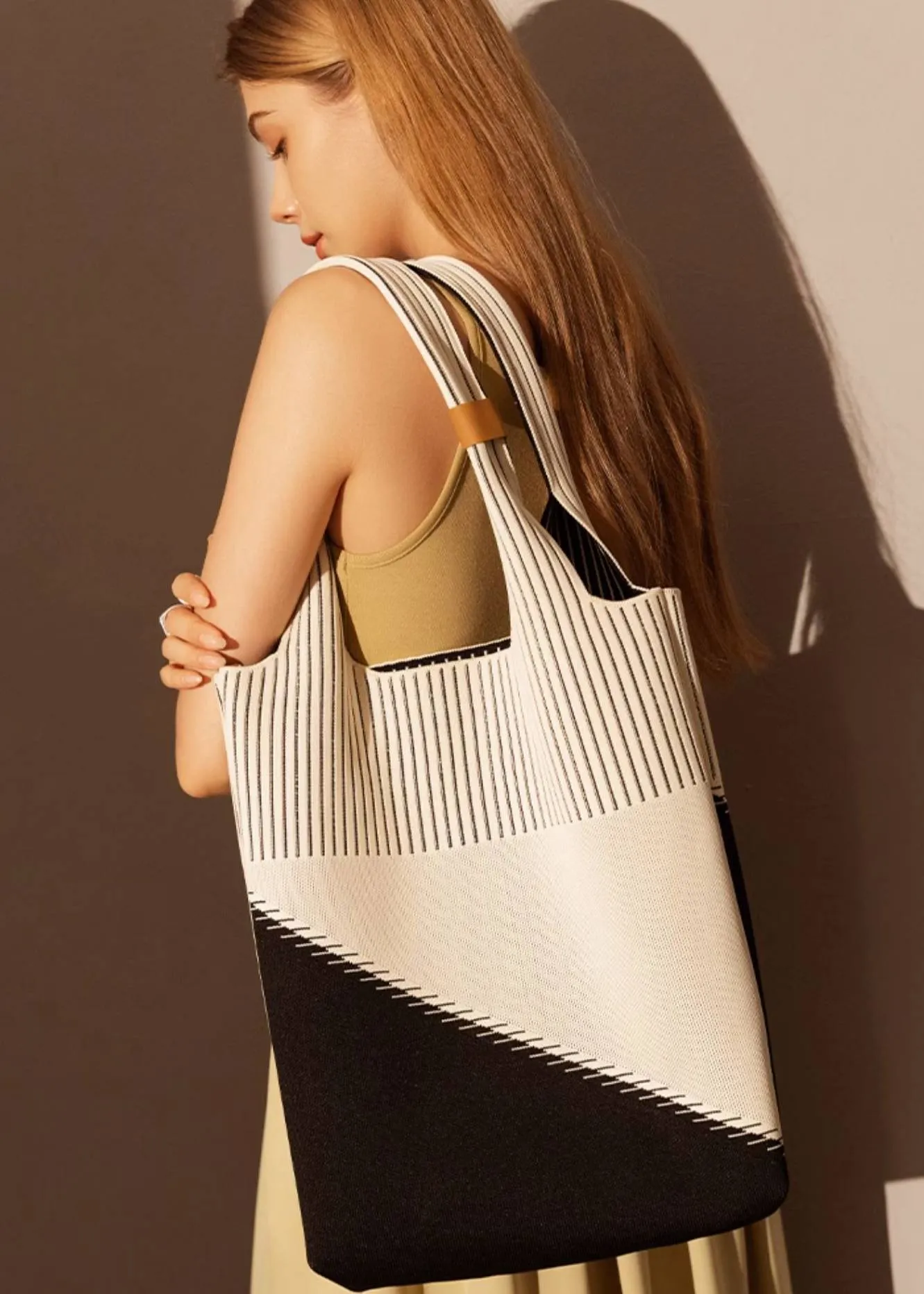 Two Tone Canvas Colorblock Tote Bag