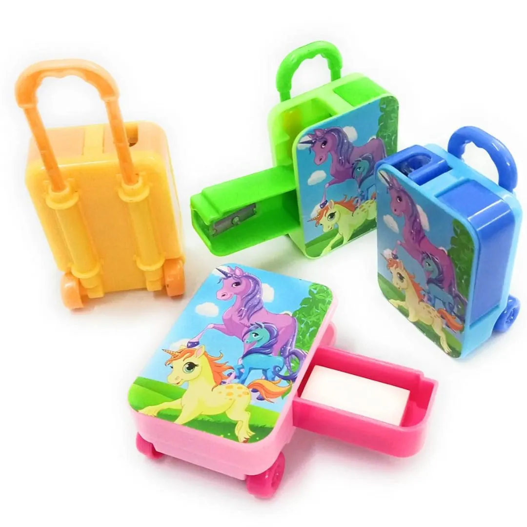 Unicorn Sharpener Eraser Suitcase | Pretty Trolley Bag Stationery for Kids