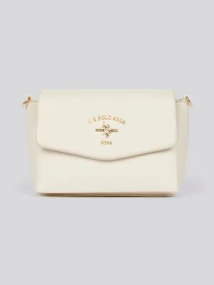 U.S. Polo Assn. Womens Stanford Flap Crossbody Bag in Off White