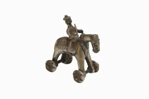 Vintage Indian brass horse and rider on wheels