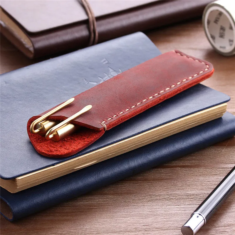 Vintage Pen Case / Hand-stitched Leather Pen Case