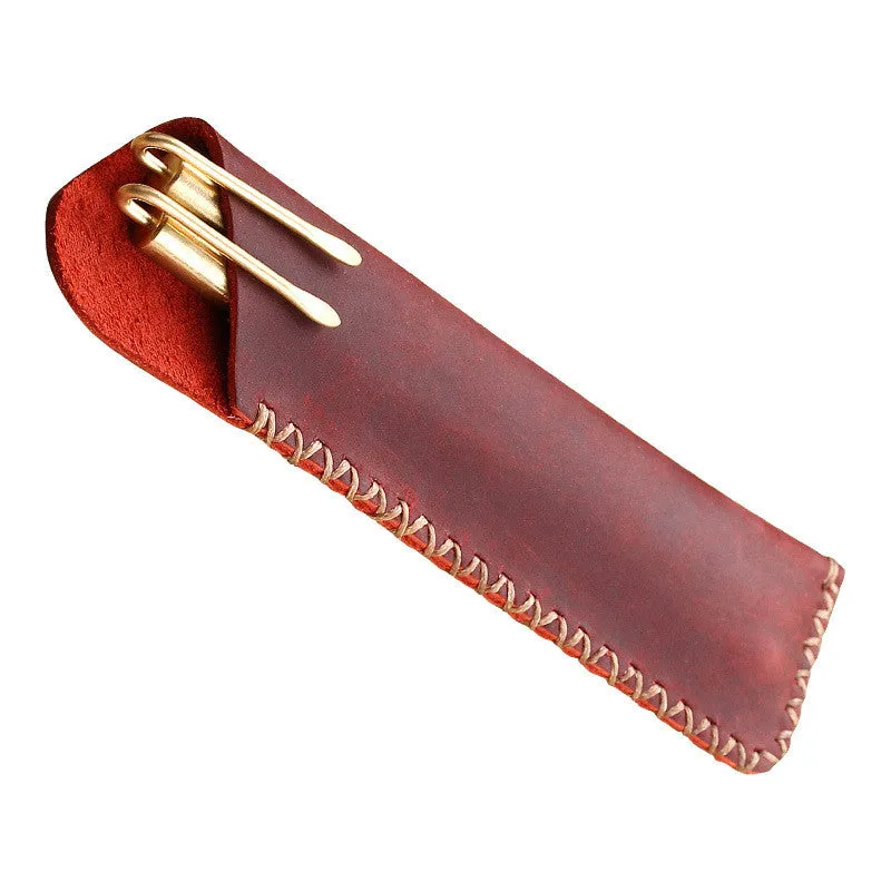 Vintage Pen Case / Hand-stitched Leather Pen Case