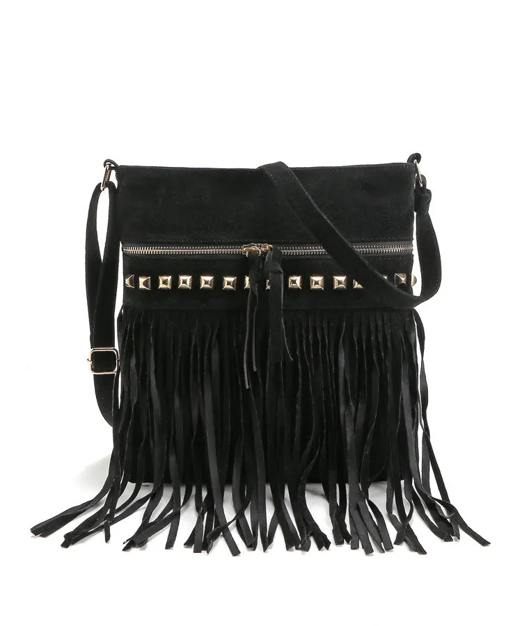 Vintage Rivet Tassel Crossbody Bag