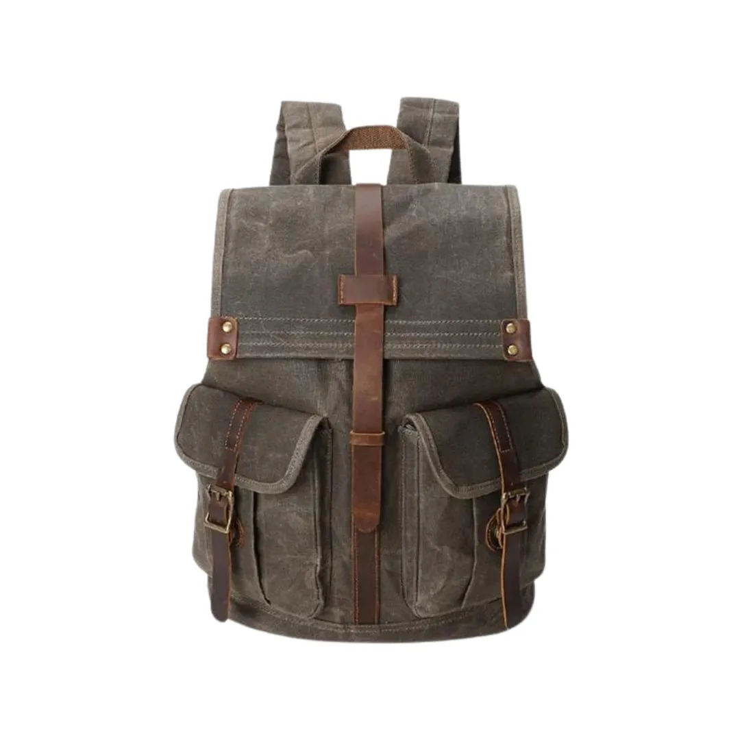 Vintage Waxed Canvas With Leather 21 Liters Men's Backpack