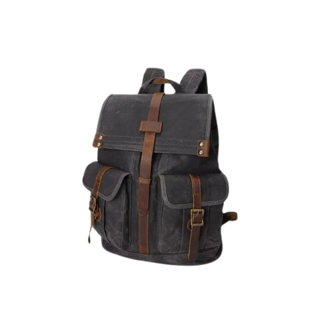 Vintage Waxed Canvas With Leather 21 Liters Men's Backpack