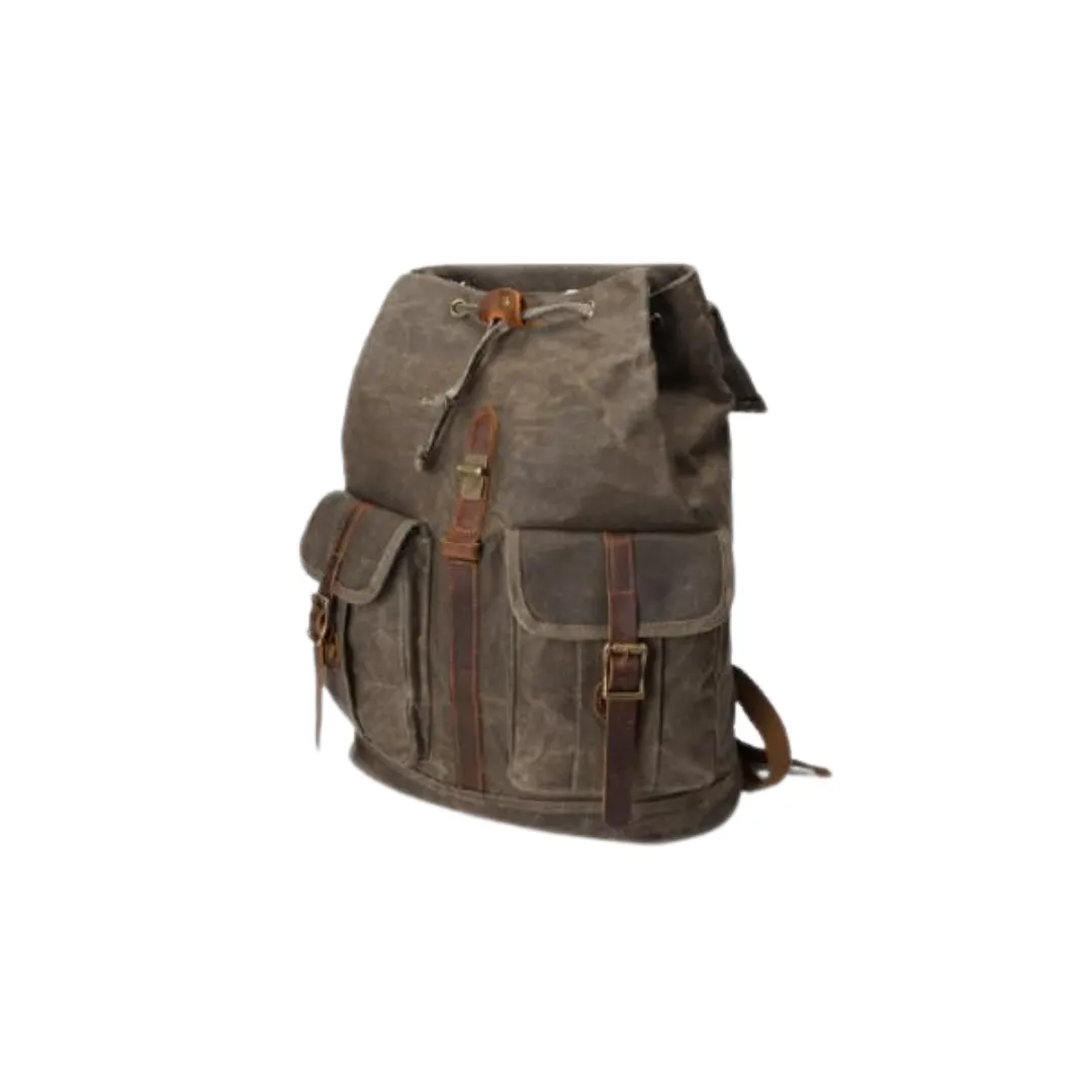 Vintage Waxed Canvas With Leather 21 Liters Men's Backpack