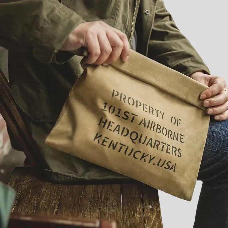 Wax canvas paper bag clutch