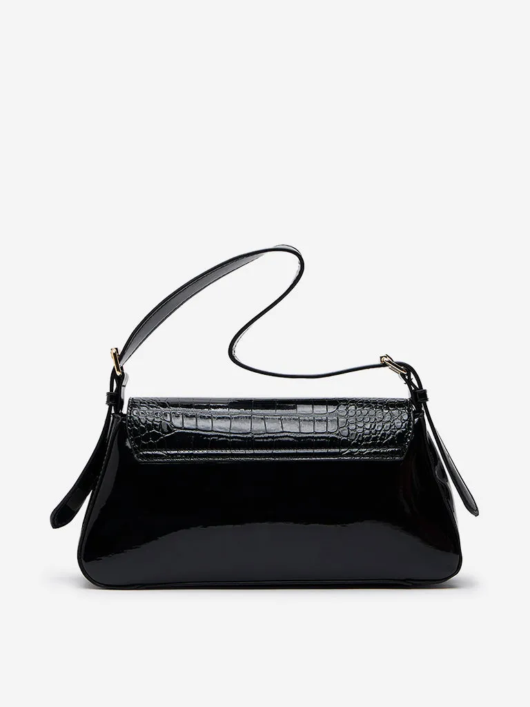 Westside Black Textured Faux-Leather Shoulder Bag