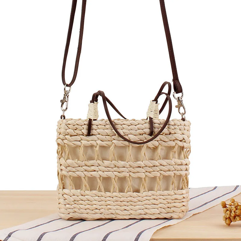 Women Rattan Handbag Straw Basket Bag Boho Crossbody