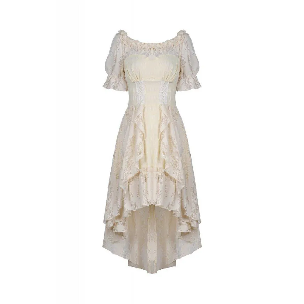 Women's Gorgeous Vintage Ruched Ruffled Beige Dresses