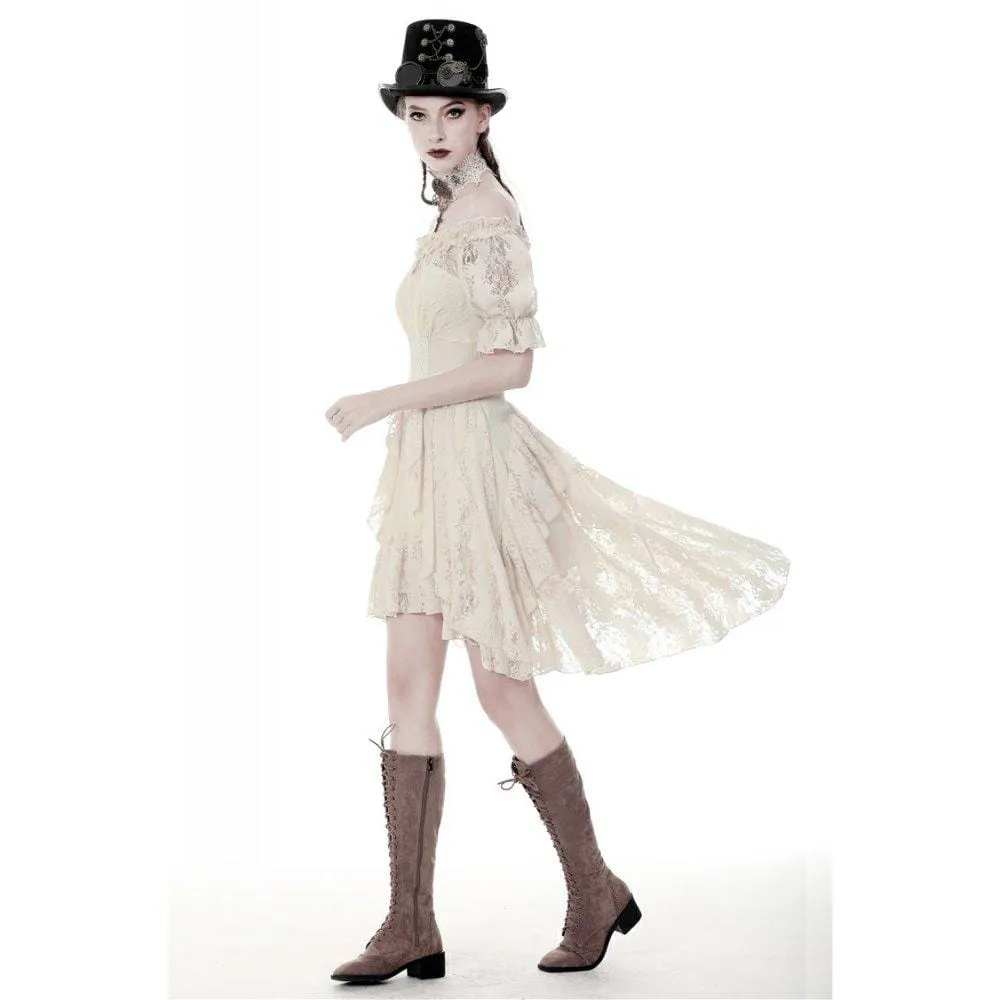 Women's Gorgeous Vintage Ruched Ruffled Beige Dresses