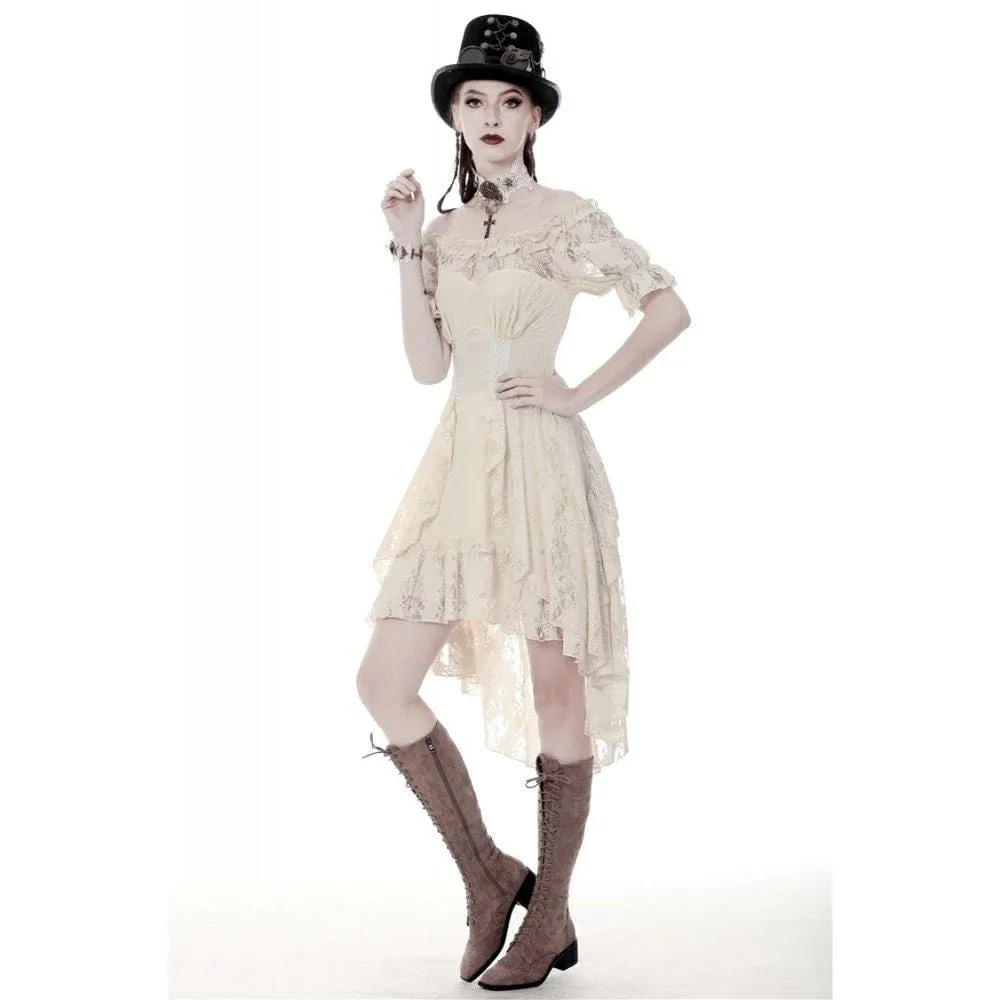 Women's Gorgeous Vintage Ruched Ruffled Beige Dresses