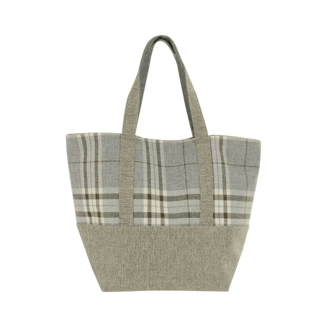 Womens Grey Tartan Canvas Beach Shopping Tote Shoulder Bag