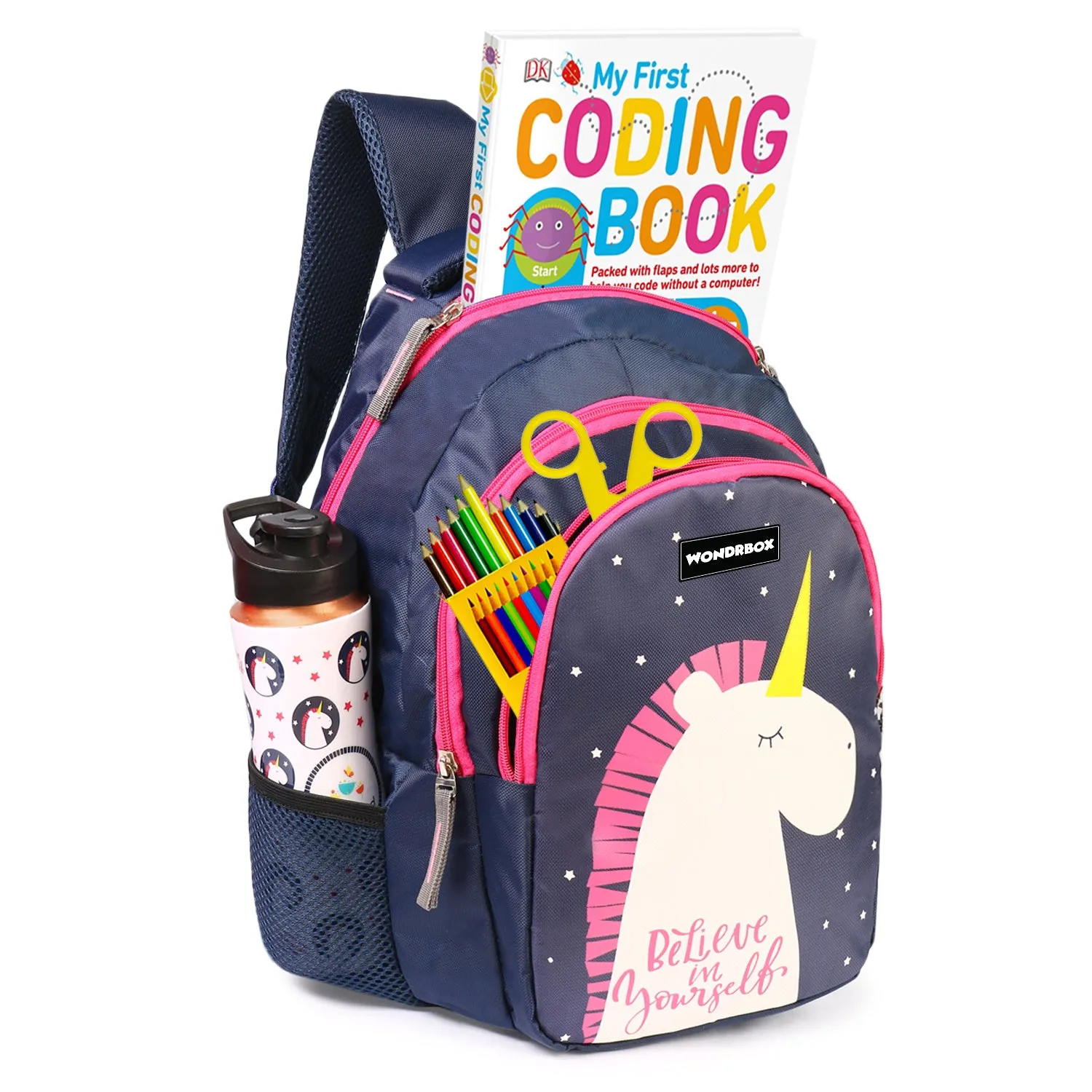 WONDRBOX 32 Litres Unicorn School Bag For Girls Age 8 and above