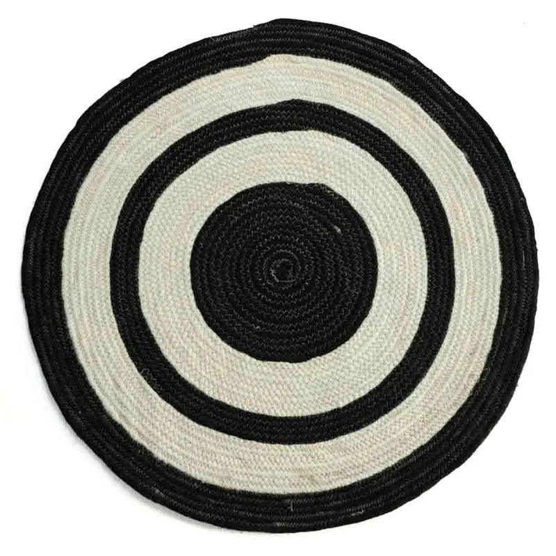 Woolen Rug | Round | Black & White | 76 x 76 cm