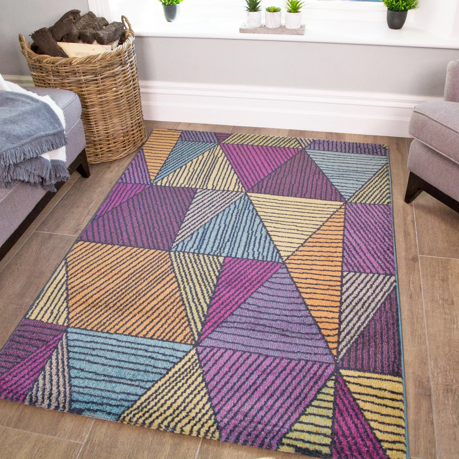 Yellow Teal Geometric Rug