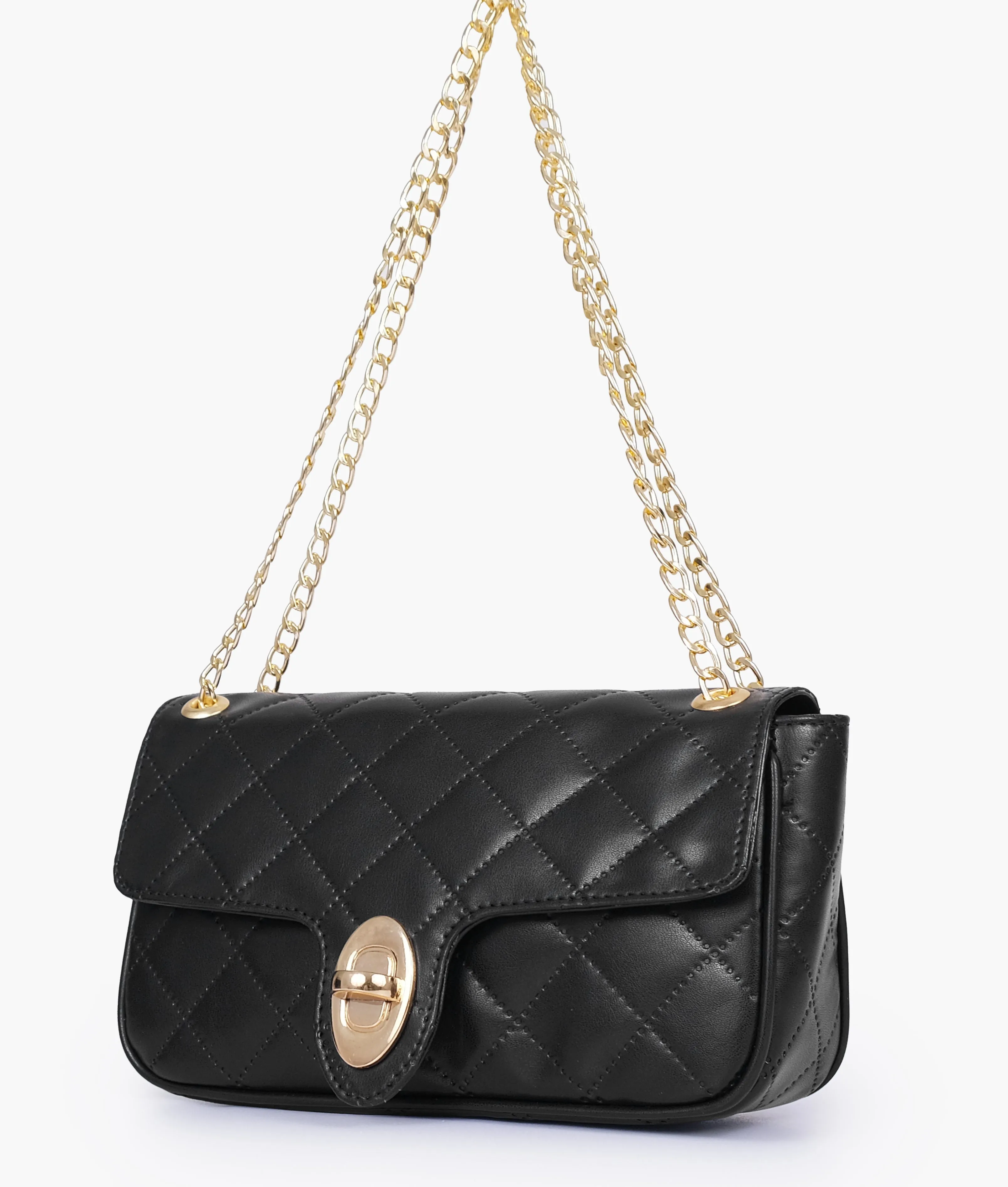 Zenvy Black Quilted Chain Shoulder Bag